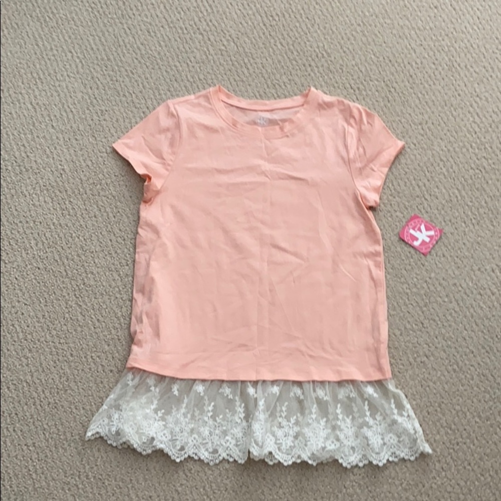 J•Khaki Girls Shirt with lace trim